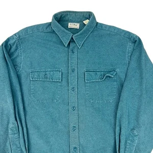 Vintage LL Bean Mens Sz 18 Tall Shirt Green Chamois Cloth USA-Made Soft - Picture 1 of 11