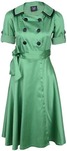 Küstenluder »ELAINE SATIN« Trenchcoat Button Swing Dress KLEID - Grün Rockabilly - Bild 1 von 4
