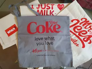4x Branded Cloth Tote Bags: Diet Coke, Which Magazine, Mr Lees Noodles, Candia - Picture 1 of 10