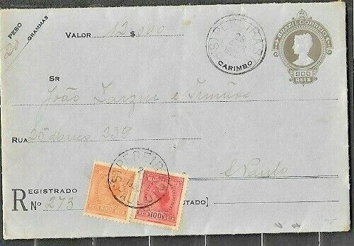 BRAZIL  Sc 204 205 ON STAMPED ENVELOPE 300 REIS  REGISTERED  FVF - Image 1 of 1