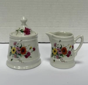 Vtg French BIA Cordon Bleu Petite Floral Creamer 2 3/8” & lidded Sugar Bowl Set - Picture 1 of 7