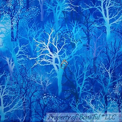 BonEful Fabric FQ Cotton Quilt Blue Aqua Tree Magic Forest Harry Potter Kid Boy - Image 1 of 4