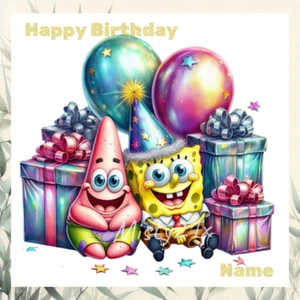 Personalised SPONGEBOB SQUARE PANTS Happy Birthday Greeting Card PATRICK Gifts - Picture 1 of 1