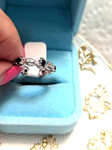ANILLO DE PLATA ESTERLINA CON 7 ZAFIROS GENUINOS Y TOPACIO BLANCO FIRMADO "TGGC .925"S=8 - Imagen 1 de 17