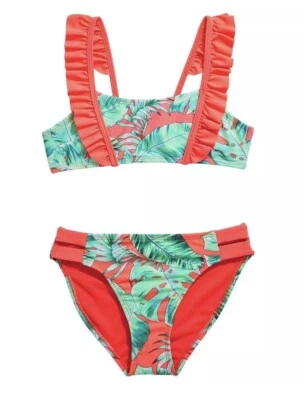 NUEVO CON ETIQUETAS Talla 16 Niña Traje de Baño Bikini Naranja Verde Bikini Pieza Rompiendo Olas Foto 1 de 4