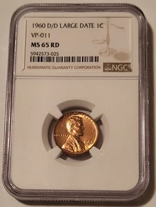 1960 D/D Lincoln Memorial Cent Large Date RPM VP-011 MS65 RED NGC - Picture 1 of 4