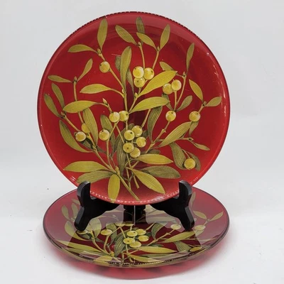 Vietri Winter Berry Natal visco 8 1/4" pratos de salada conjunto de 2 - Imagem 1 de 4