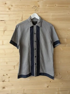 YMC Cotton Dogtooth Patterned Blue Short Sleeve Button Down Mens Medium - Picture 1 of 11