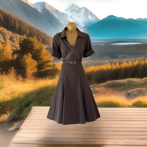 Vintage Karen Millen 40s Style Belted Dress w/ Silk Trim UK 14 (US 10) EUR 42 - Picture 1 of 16