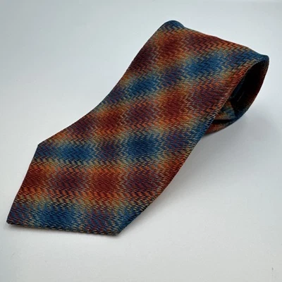 Missoni Cravatte  100% Silk Necktie Wavy Plaid Blue Red Orange Neiman Marcus - Image 1 of 4