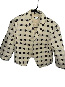 J Crew Blazer Womens Size 2 Black Polka Dot Open Front Jacket Crop Retro Y2k - Picture 1 of 3