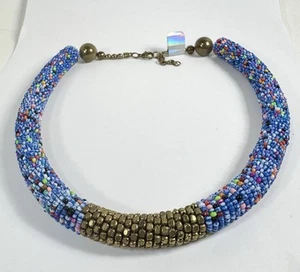 "Collar DAW tubo de latón cuentas de semillas broche de langosta azul declaración 16,5""-18,5""" - Imagen 1 de 7