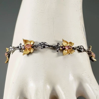 Handmade Natural Tourmaline Bracelet 925 Sterling Silver 8"/BR13721 - Image 1 of 4