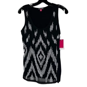 Camiseta sin mangas Vince Camuto para mujer talla XS negra con cuentas boho azteca NUEVA - Imagen 1 de 9