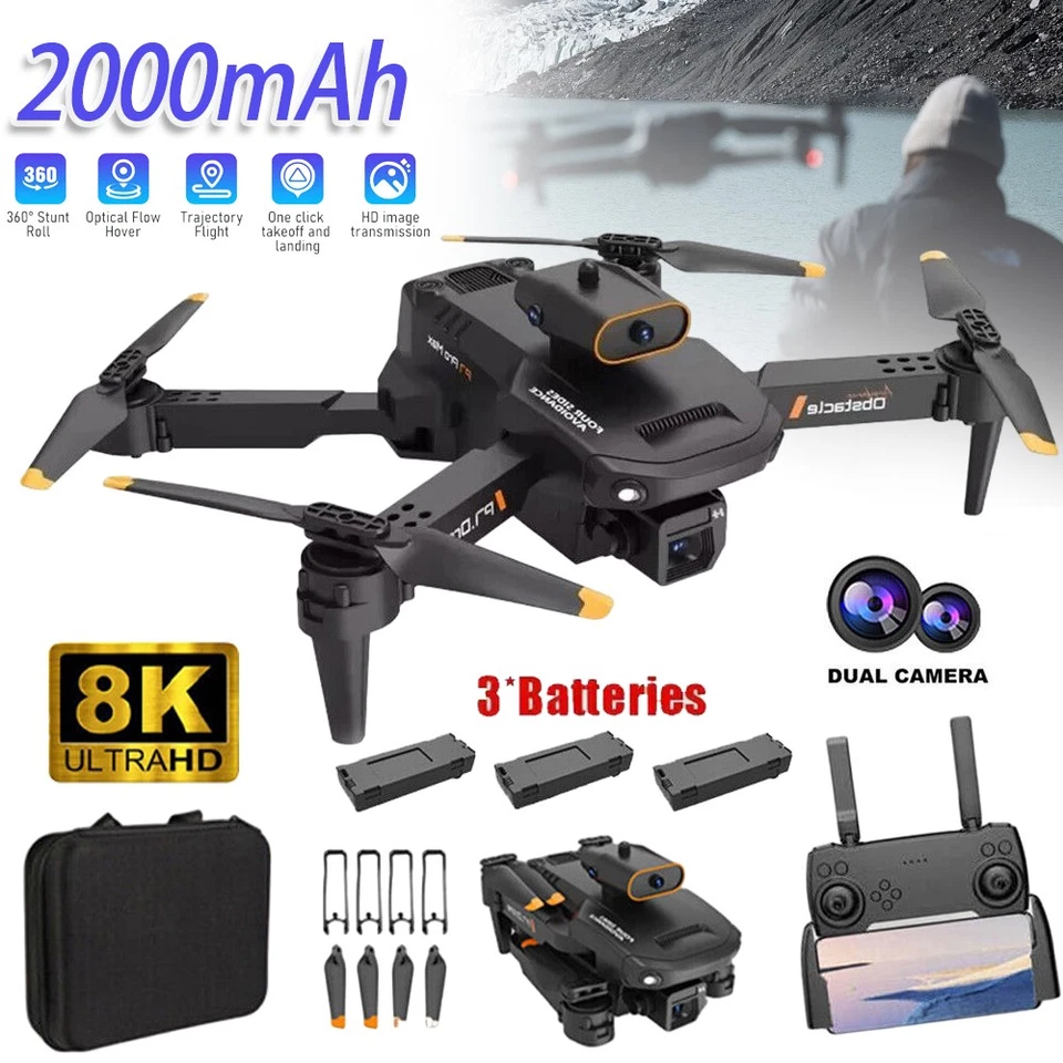 Drones with Dual Camera FPV 8K RC HD 3 Batteries Foldable Selfie RC Quadcopter - Image 1 of 4