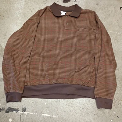 👾Haband Casual Joe 1/4 Button Brown Long Sleeved Pocketed Shirt Mens Sz 24x24 - Image 1 of 4