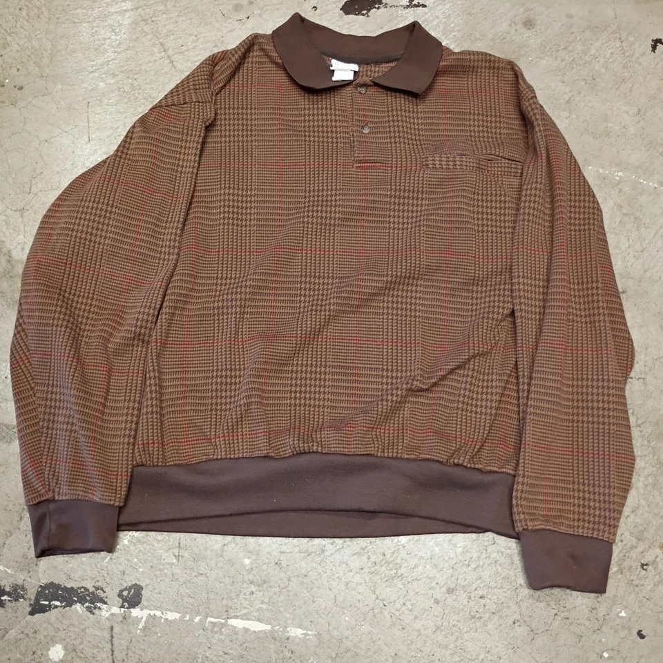 👾Haband Casual Joe 1/4 Button Brown Long Sleeved Pocketed Shirt Mens Sz 24x24 - Image 1 of 4