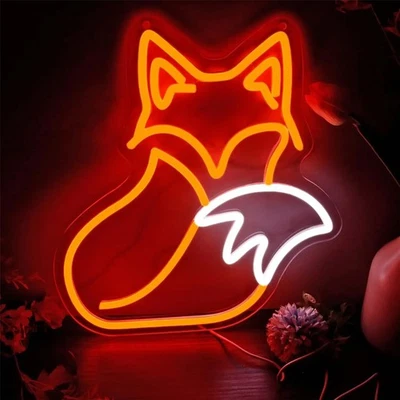 Fox LED Neon Sign for Wall Decor Animal Art Neon Light USB Powered for Bedroom L