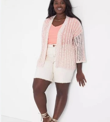 Кардиган Lane Bryant с открытой передней частью Marl персиковый белый женский размер 14/16 весенний повседневный - Изображение 1 из 4
