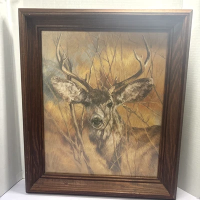 Vtg 1978 K Maroon SILENT BUCK Deer Lithograph 20" Signed Litho Print Picture - Image 1 of 4