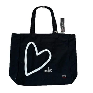NWT Peace Love World Black Canvas Oversized Tote Bag Heart “I Am Love” - Picture 1 of 12