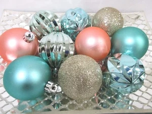 10pc Coastal Nautical Beach Aqua Peach Gold Glitter Christmas Ornaments 2.5" - Picture 1 of 2
