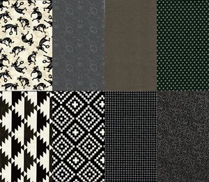 Lote de 8 cuartos de grasa de tela de algodón con estampado negro FQ #24 - Imagen 1 de 9