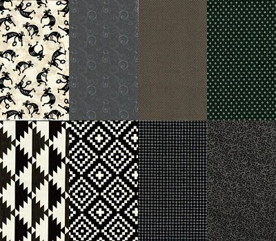 Lote de 8 cuartos de grasa de tela de algodón con estampado negro FQ #24 Foto 1 de 4