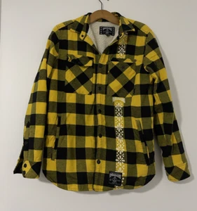 Flatbush Zombies mens jacket sherpa lined yellow black check size M Flannel - Picture 1 of 15