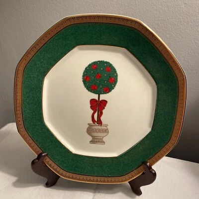 Mikasa Topiary (L3285) 9" placa de acento borde dorado de Navidad Foto 1 de 2