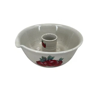 Martinez Pottery Chicken Cooker w/ Drain Spout Hand Turned Beige Apple Design - Picture 1 of 12