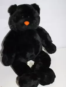 Build A Bear Black Plush Cat Lucky Kitty Orange Nose Green Eye 16" 1999 Soft Toy - Picture 1 of 12