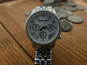 Michael Kors Oversized Whitney Womens Glitz Watch Silver Pave Stainless Steel - Picture 1 of 2