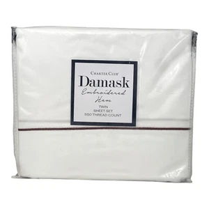 Charter Club Damask Embroidered Hem 550 TC 3 Piece TWIN Sheet Set RED CURRANT - Picture 1 of 5