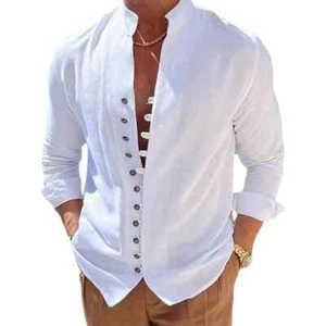 Camicia uomo tinta unita manica lunga bottoni vintage taglia grande nuova - Foto 1 di 18