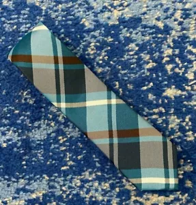 Corbata de seda estrecha delgada delgada estrecha marrón plateada pingüino verde azulado - Imagen 1 de 5