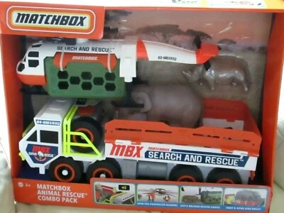 NIB Mattel 2020 Matchbox~ANIMAL RESCUE COMBO PAK~HELICOPTER-TRUCK-ELEPHANT-RHINO - Image 1 of 4
