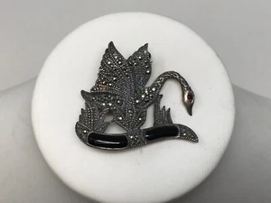 Vintage 925 Silver & Marcasite Swan Brooch - Picture 1 of 3