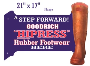 GOODRICH RUBBER FOOTWEAR 21" HEAVY DUTY USA METAL DOUBLE SIDED AUTO CAR ADV SIGN - Picture 1 of 1
