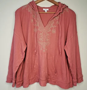 Felpa con cappuccio J. Jill Waffle Knit taglia XL Petite rosa top ricamato tribale boho - Foto 1 di 8
