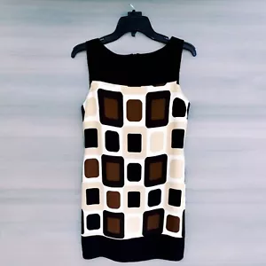 Damen Etuikleid Geometrisch Braun Schwarz Hellbraun Vintage 80’s Retro Gr. 4 - Bild 1 von 10