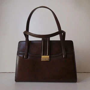 N9367 Borsetta EMY Marrone Pelle Metallo Dorato Donna Pelle Art Déco Francia - Foto 1 di 12