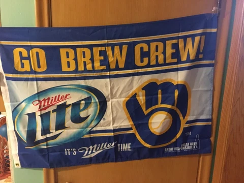 Milwaukee Brewers 40x28" Flag Miller Lite Go Brew Crew Classic MLB Logo Bar Cave Cover