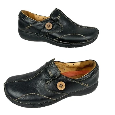 Zapatos sin cordones Clarks Unstructured para mujer mocasines planos 6M de cuero negro 85071 Foto 1 de 4