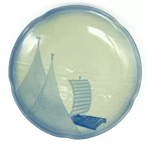 Ceramic 6.25" Plate Embossed Ocean Seagulls Blue Raft Sailboats & Border Asian - Picture 1 of 4