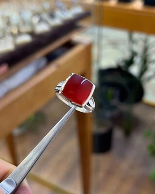 Anel Aqeeq iemenita real vermelho prata 925 - Imagem 1 de 3