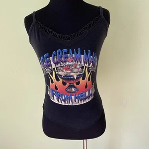 CAMISETA SIN MANGAS DE MOTOCICLISTA SOUTH STEEL ICE CREAM FROM HELL DE COLECCIÓN PARA MUJER TALLA MEDIANA RARA - Imagen 1 de 8