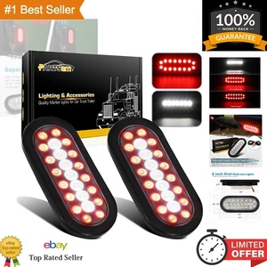 6.3" Oval LED Stop Turn Tail Lights with Reverse Lights - Red & White Clear Lens - Foto 1 di 9