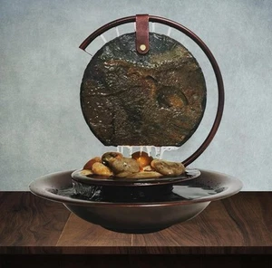 Indoor Tabletop Waterfall Moon Fountain, Home Décor Soothing Rain Sound Meditati - Picture 1 of 7