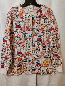 90's Vintage Christmas Bears Snowman Long Sleeve Scrub Top Large  - Picture 1 of 4